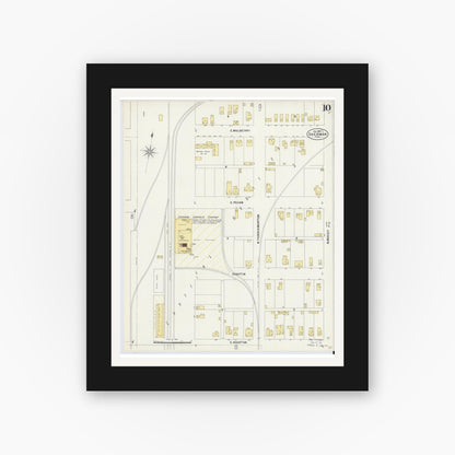 Old map wall art mockup — black gallery frame with white mat — Sanborn Fire Insurance Map from Sherman, Grayson County, Texas (1897), Sheet #0010
