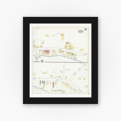 Old map wall art mockup — black gallery frame with white mat — Sanborn Fire Insurance Map from Glen Cove, Nassau County, New York (1908), Sheet #0012