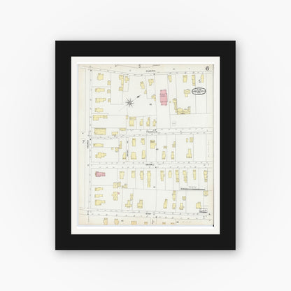 Old map wall art mockup — black gallery frame with white mat — Sanborn Fire Insurance Map from Greenfield, Franklin County, Massachusetts (1896), Sheet #0006