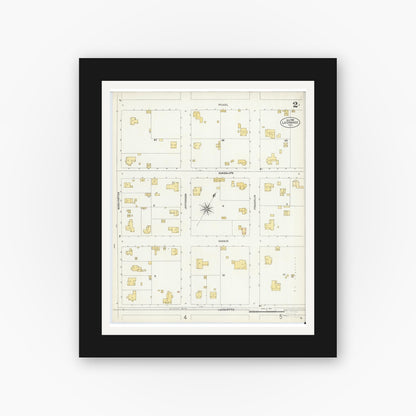 Old map wall art mockup — black gallery frame with white mat — Sanborn Fire Insurance Map from La Grange, Fayette County, Texas (1906), Sheet #0002