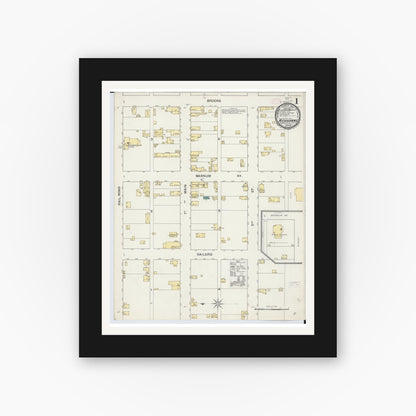Old map wall art mockup — black gallery frame with white mat — Sanborn Fire Insurance Map from Michigamme, Marquette County, Michigan (1892) - Complete Map Set