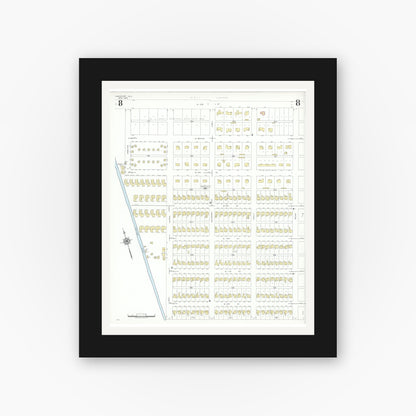 Old map wall art mockup — black gallery frame with white mat — Sanborn Fire Insurance Map from Freeport, Brazoria County, Texas (1943), Sheet #0008