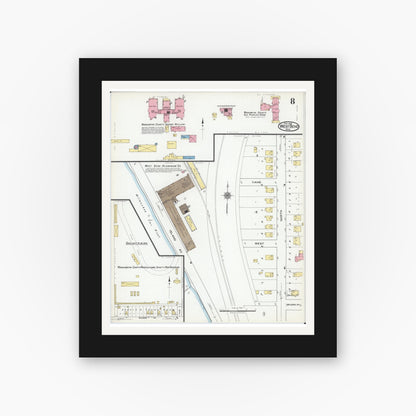 Old map wall art mockup — black gallery frame with white mat — Sanborn Fire Insurance Map from West Bend, Washington County, Wisconsin (1919), Sheet #0008