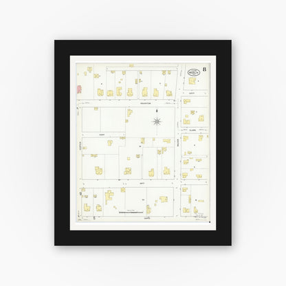 Old map wall art mockup — black gallery frame with white mat — Sanborn Fire Insurance Map from Marlin, Falls County, Texas (1909), Sheet #0008
