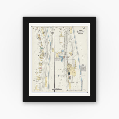 Old map wall art mockup — black gallery frame with white mat — Sanborn Fire Insurance Map from Stillwater, Washington County, Minnesota (1888), Sheet #0010