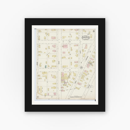 Old map wall art mockup — black gallery frame with white mat — Sanborn Fire Insurance Map from Three Rivers, Saint Joseph County, Michigan (1888), Sheet #0003