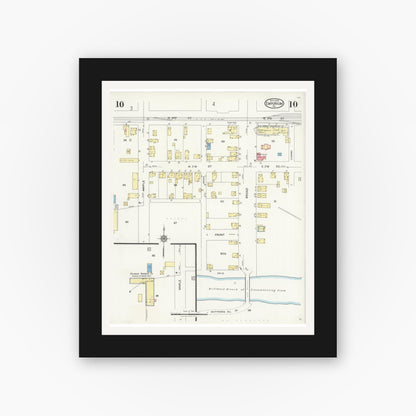 Old map wall art mockup — black gallery frame with white mat — Sanborn Fire Insurance Map from Emporium, Cameron County, Pennsylvania (1925), Sheet #0010