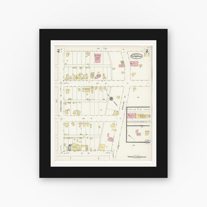 Old map wall art mockup — black gallery frame with white mat — Sanborn Fire Insurance Map from Shenandoah, Page County, Virginia (1924), Sheet #0002