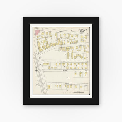 Old map wall art mockup — black gallery frame with white mat — Sanborn Fire Insurance Map from Wakefield, Middlesex County, Massachusetts (1915), Sheet #0004