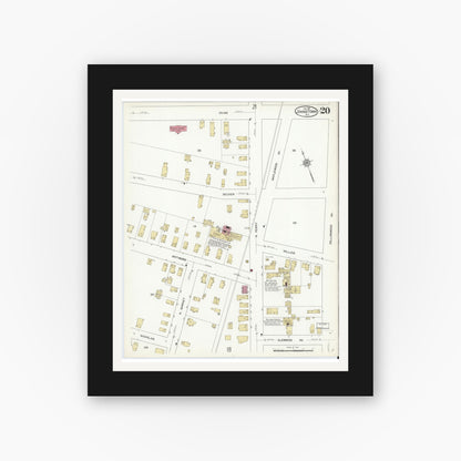 Old map wall art mockup — black gallery frame with white mat — Sanborn Fire Insurance Map from Johnstown, Fulton County, New York (1912), Sheet #0020