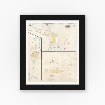 Old map wall art mockup — black gallery frame with white mat — Sanborn Fire Insurance Map from Plymouth, Plymouth County, Massachusetts (1948), Sheet #0014