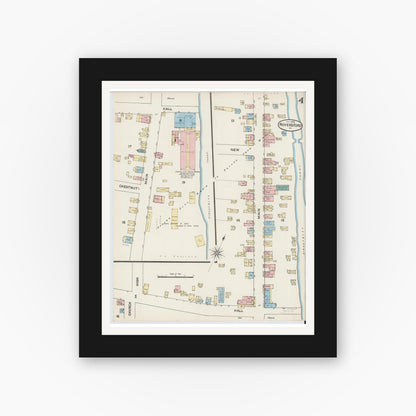 Old map wall art mockup — black gallery frame with white mat — Sanborn Fire Insurance Map from Royersford, Montgomery County, Pennsylvania (1888), Sheet #0004