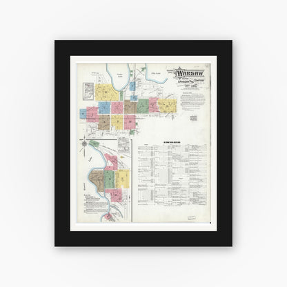 Old map wall art mockup — black gallery frame with white mat — Sanborn Fire Insurance Map from Warsaw, Kosciusko County, Indiana (1917) - Complete Map Set