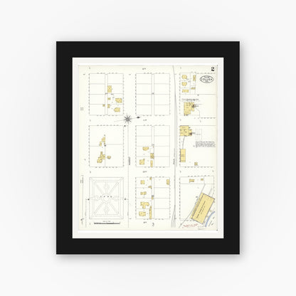 Old map wall art mockup — black gallery frame with white mat — Sanborn Fire Insurance Map from Colusa, Colusa County, California (1907), Sheet #0002