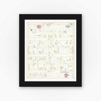 Old map wall art mockup — black gallery frame with white mat — Sanborn Fire Insurance Map from Hereford, Deaf Smith County, Texas (1913), Sheet #0002