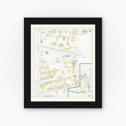 Old map wall art mockup — black gallery frame with white mat — Sanborn Fire Insurance Map from Pitman, Gloucester County, New Jersey (1908), Sheet #0006
