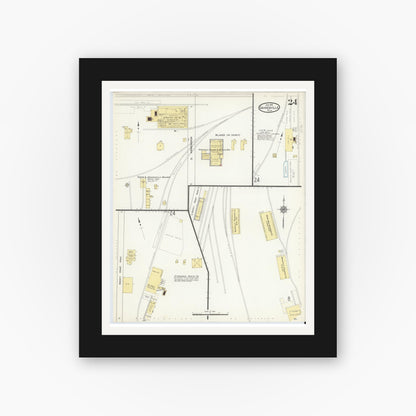 Old map wall art mockup — black gallery frame with white mat — Sanborn Fire Insurance Map from Gainesville, Alachua County, Florida (1913), Sheet #0024
