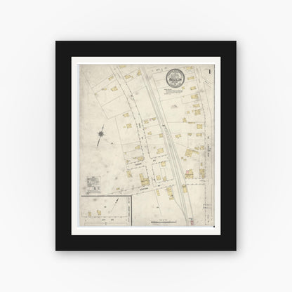 Old map wall art mockup — black gallery frame with white mat — Sanborn Fire Insurance Map from Absecon, Atlantic County, New Jersey (1911), Sheet #0001