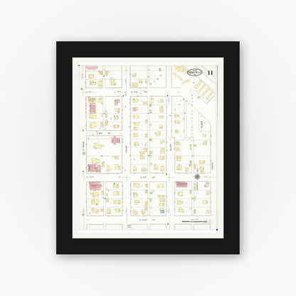 Old map wall art mockup — black gallery frame with white mat — Sanborn Fire Insurance Map from Cedar Falls, Black Hawk County, Iowa (1916), Sheet #0011