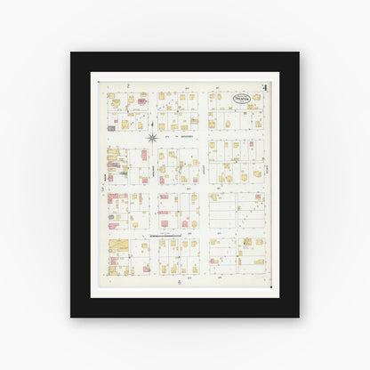 Old map wall art mockup — black gallery frame with white mat — Sanborn Fire Insurance Map from Trenton, Clinton County, Illinois (1906), Sheet #0004
