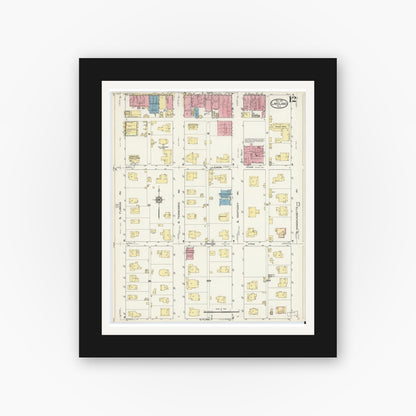 Old map wall art mockup — black gallery frame with white mat — Sanborn Fire Insurance Map from Lakeland, Polk County, Florida (1913), Sheet #0012