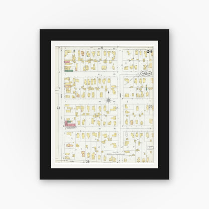 Old map wall art mockup — black gallery frame with white mat — Sanborn Fire Insurance Map from Fond du Lac, Fond du Lac County, Wisconsin (1902), Sheet #0024