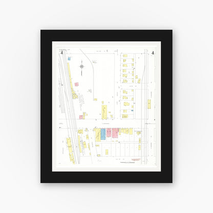 Old map wall art mockup — black gallery frame with white mat — Sanborn Fire Insurance Map from Eagle Grove, Wright County, Iowa (1933), Sheet #0004