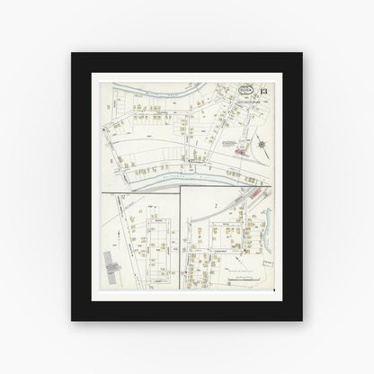 Old map wall art mockup — black gallery frame with white mat — Sanborn Fire Insurance Map from Dover, Morris County, New Jersey (1916), Sheet #0013