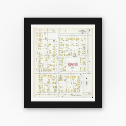 Old map wall art mockup — black gallery frame with white mat — Sanborn Fire Insurance Map from Kalamazoo, Kalamazoo County, Michigan (1902), Sheet #0003