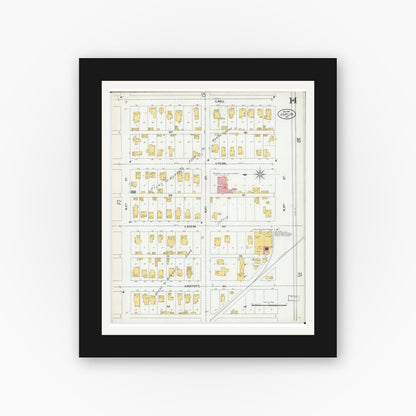 Old map wall art mockup — black gallery frame with white mat — Sanborn Fire Insurance Map from Joplin, Jasper County, Missouri (1900), Sheet #0014