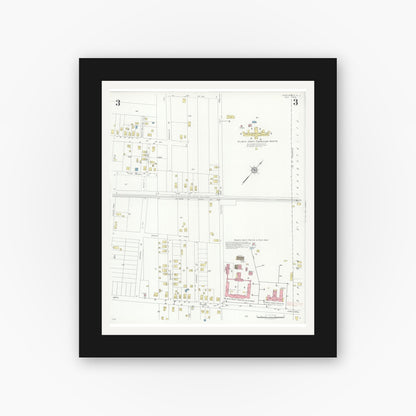 Old map wall art mockup — black gallery frame with white mat — Sanborn Fire Insurance Map from Northfield, Atlantic County, New Jersey (1933), Sheet #0003