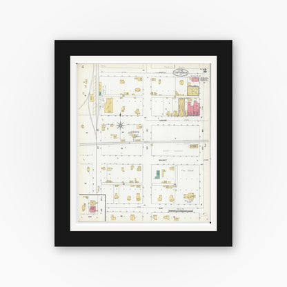 Old map wall art mockup — black gallery frame with white mat — Sanborn Fire Insurance Map from Chatsworth, Livingston County, Illinois (1906), Sheet #0002