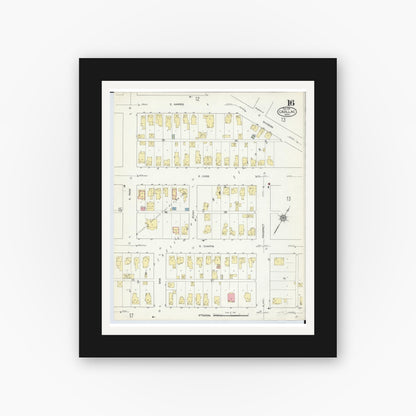 Old map wall art mockup — black gallery frame with white mat — Sanborn Fire Insurance Map from Cadillac, Wexford County, Michigan (1914), Sheet #0016