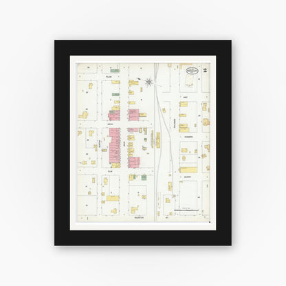 Old map wall art mockup — black gallery frame with white mat — Sanborn Fire Insurance Map from Royse City, Rockwell County, Texas (1901), Sheet #0002