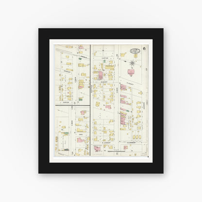 Old map wall art mockup — black gallery frame with white mat — Sanborn Fire Insurance Map from Brazil, Clay County, Indiana (1896), Sheet #0006
