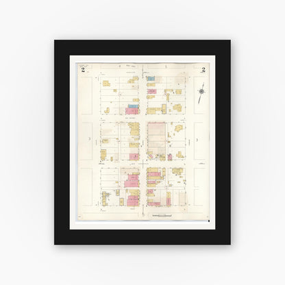 Old map wall art mockup — black gallery frame with white mat — Sanborn Fire Insurance Map from Runge, Karnes County, Texas (1944), Sheet #0002