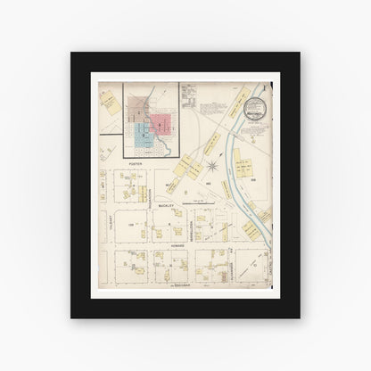 Old map wall art mockup — black gallery frame with white mat — Sanborn Fire Insurance Map from Martinez, Contra Costa County, California (1888) - Complete Map Set