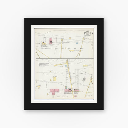 Old map wall art mockup — black gallery frame with white mat — Sanborn Fire Insurance Map from Tower, Saint Louis County, Minnesota (1892), Sheet #0007