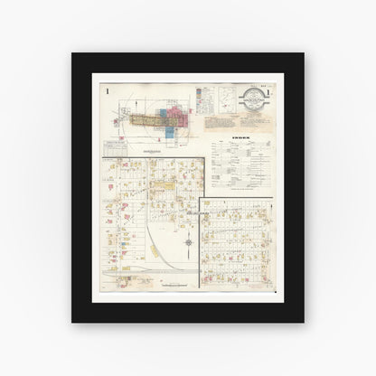 Old map wall art mockup — black gallery frame with white mat — Sanborn Fire Insurance Map from Mascoutah, Saint Clair County, Illinois (1942) - Complete Map Set
