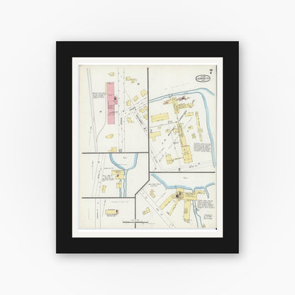 Old map wall art mockup — black gallery frame with white mat — Sanborn Fire Insurance Map from Leominster, Worcester County, Massachusetts (1896), Sheet #0007