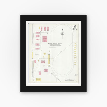 Old map wall art mockup — black gallery frame with white mat — Sanborn Fire Insurance Map from Sedalia, Pettis County, Missouri (1908), Sheet #0022