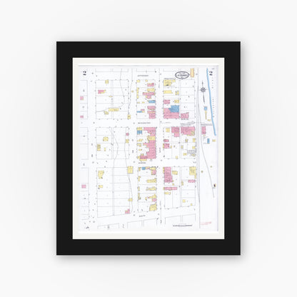 Old map wall art mockup — black gallery frame with white mat — Sanborn Fire Insurance Map from La Grange, Lewis County, Missouri (1930), Sheet #0002