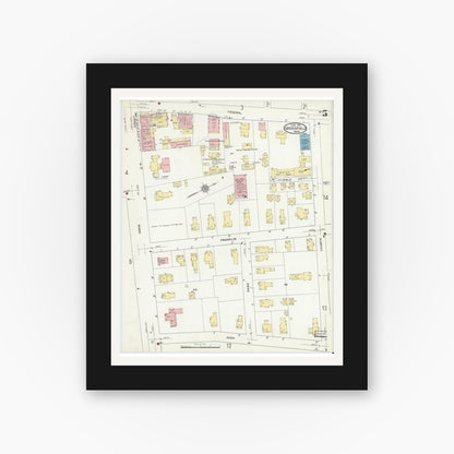 Old map wall art mockup — black gallery frame with white mat — Sanborn Fire Insurance Map from Greenfield, Franklin County, Massachusetts (1914), Sheet #0005