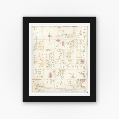 Old map wall art mockup — black gallery frame with white mat — Sanborn Fire Insurance Map from Liberty, Liberty County, Texas (1945), Sheet #0004