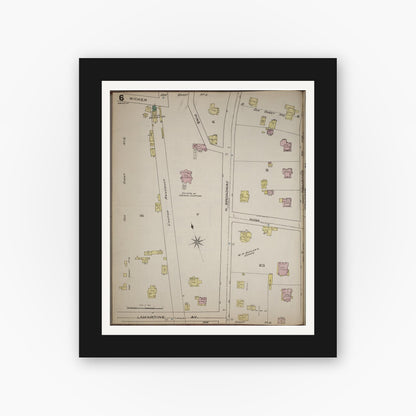 Old map wall art mockup — black gallery frame with white mat — Sanborn Fire Insurance Map from Yonkers, Westchester County, New York (1886), Sheet #0006
