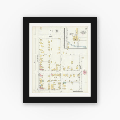 Old map wall art mockup — black gallery frame with white mat — Sanborn Fire Insurance Map from Indiana, Indiana County, Pennsylvania (1888), Sheet #0002