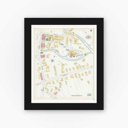 Old map wall art mockup — black gallery frame with white mat — Sanborn Fire Insurance Map from Adams, Berkshire County, Massachusetts (1901), Sheet #0008