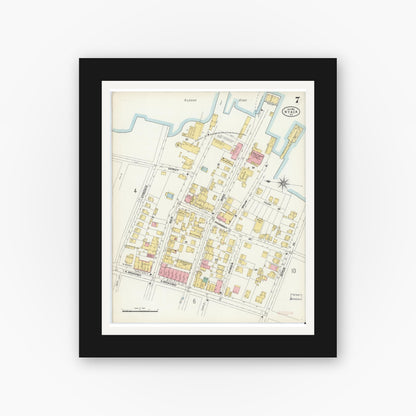 Old map wall art mockup — black gallery frame with white mat — Sanborn Fire Insurance Map from Nyack, Rockland County, New York. (1903), Sheet #0007
