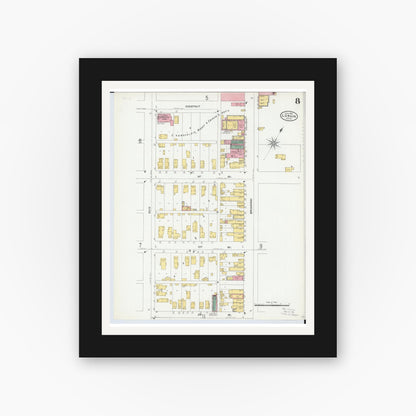 Old map wall art mockup — black gallery frame with white mat — Sanborn Fire Insurance Map from Lorain, Lorain County, Ohio (1905), Sheet #0008