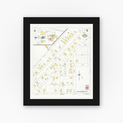 Old map wall art mockup — black gallery frame with white mat — Sanborn Fire Insurance Map from Morton, Tazewell County, Illinois (1926), Sheet #0008